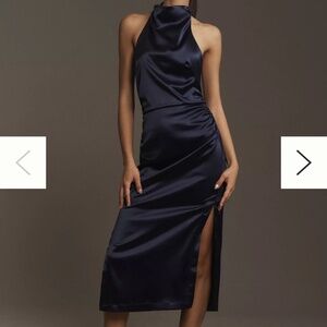 NWT Anthropology Holly Halter Stretch Satin-Navy Blue